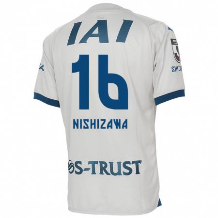 Kandiny Enfant Maillot Kenta Nishizawa #16 Blanc Bleu Tenues Extérieur 2024/25 T-Shirt