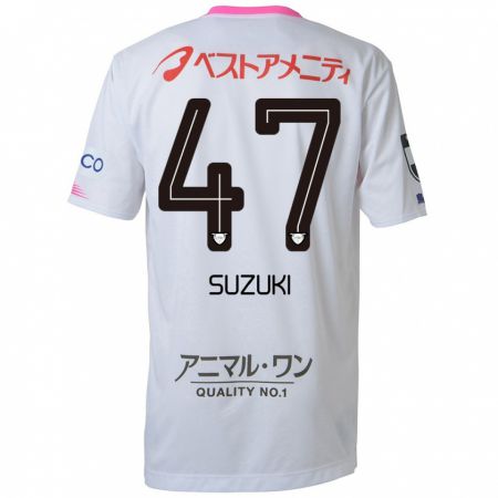 Kandiny Enfant Maillot Daichi Suzuki #47 Blanc Bleu Rose Tenues Extérieur 2024/25 T-Shirt