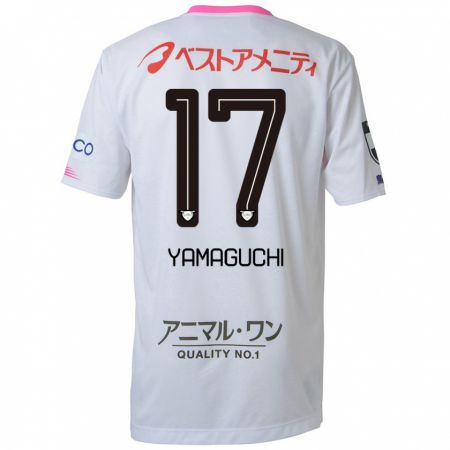 Kandiny Enfant Maillot Hikaru Yamaguchi #17 Blanc Bleu Rose Tenues Extérieur 2024/25 T-Shirt