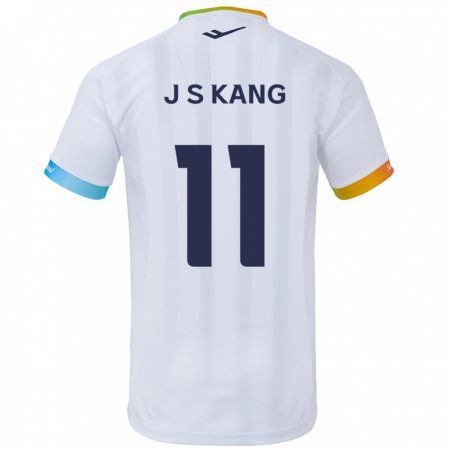 Kandiny Enfant Maillot Seong-Jin Kang #11 Blanc Bleu Tenues Extérieur 2024/25 T-Shirt