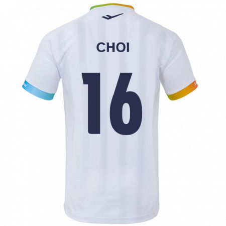 Kandiny Enfant Maillot Jun Choi #16 Blanc Bleu Tenues Extérieur 2024/25 T-Shirt