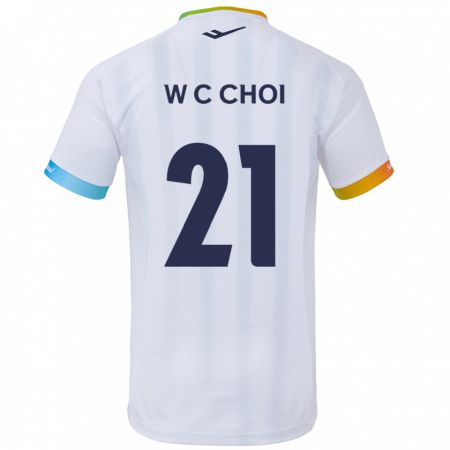 Kandiny Enfant Maillot Cheol-Won Choi #21 Blanc Bleu Tenues Extérieur 2024/25 T-Shirt