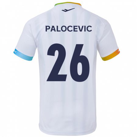 Kandiny Enfant Maillot Aleksandar Palocevic #26 Blanc Bleu Tenues Extérieur 2024/25 T-Shirt