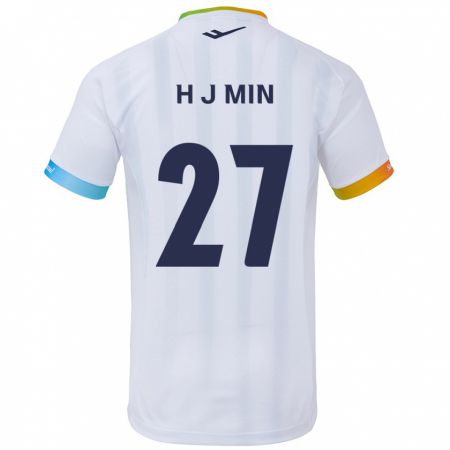 Kandiny Enfant Maillot Ji-Hoon Min #27 Blanc Bleu Tenues Extérieur 2024/25 T-Shirt