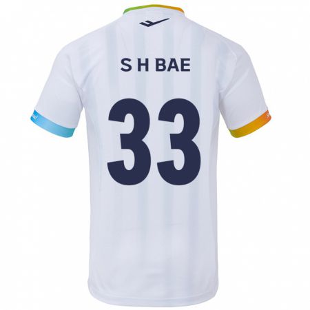 Kandiny Enfant Maillot Hyun-Seo Bae #33 Blanc Bleu Tenues Extérieur 2024/25 T-Shirt