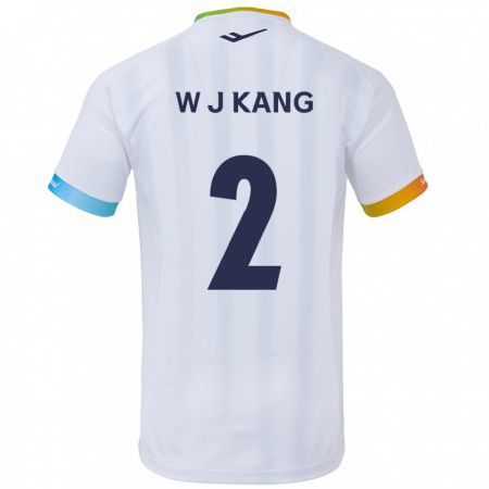 Kandiny Enfant Maillot Jae-Won Kang #2 Blanc Bleu Tenues Extérieur 2024/25 T-Shirt