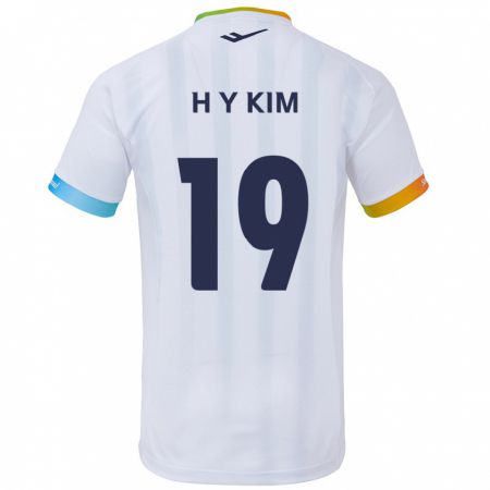 Kandiny Enfant Maillot Yong-Hyuk Kim #19 Blanc Bleu Tenues Extérieur 2024/25 T-Shirt