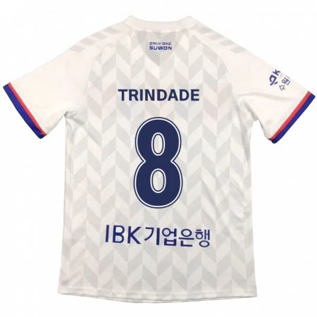 Kandiny Enfant Maillot Matheus Trindade #8 Blanc Bleu Tenues Extérieur 2024/25 T-Shirt