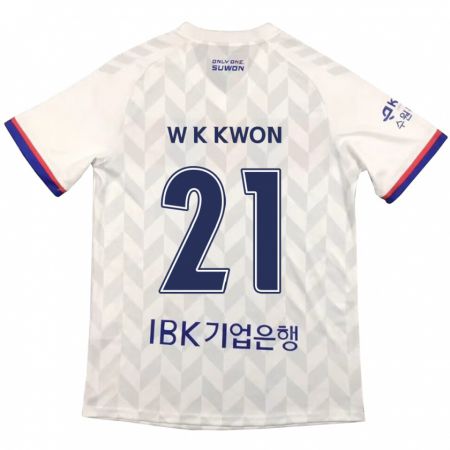 Kandiny Enfant Maillot Kyung-Won Kwon #21 Blanc Bleu Tenues Extérieur 2024/25 T-Shirt