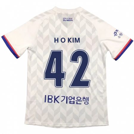 Kandiny Enfant Maillot One-Hyung Kim #42 Blanc Bleu Tenues Extérieur 2024/25 T-Shirt