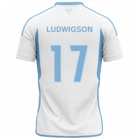 Kandiny Enfant Maillot Gustav Ludwigson #17 Blanc Bleu Tenues Extérieur 2024/25 T-Shirt