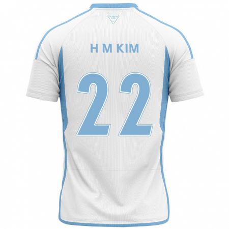 Kandiny Enfant Maillot Min-Hyuk Kim #22 Blanc Bleu Tenues Extérieur 2024/25 T-Shirt