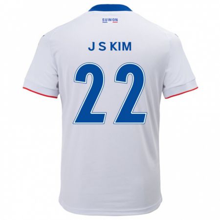 Kandiny Enfant Maillot Sang-Jun Kim #22 Blanc Bleu Tenues Extérieur 2024/25 T-Shirt