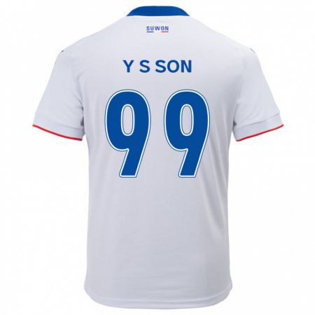 Kandiny Enfant Maillot Suk-Yong Son #99 Blanc Bleu Tenues Extérieur 2024/25 T-Shirt