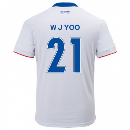 Kandiny Enfant Maillot Jin-Wook Yoo #21 Blanc Bleu Tenues Extérieur 2024/25 T-Shirt