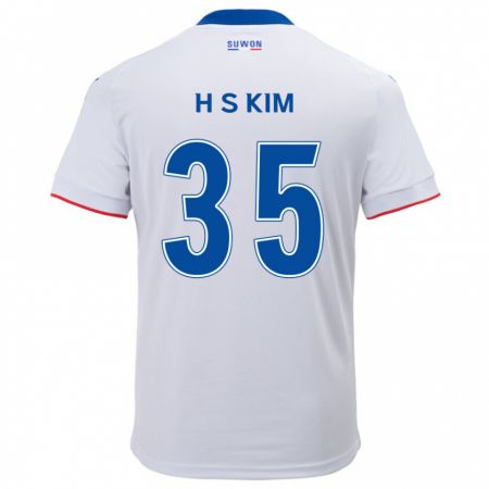 Kandiny Enfant Maillot Seung-Hyun Kim #35 Blanc Bleu Tenues Extérieur 2024/25 T-Shirt