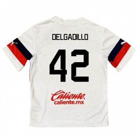 Kandiny Enfant Maillot Diego Delgadillo #42 Blanc Rouge Tenues Extérieur 2024/25 T-Shirt