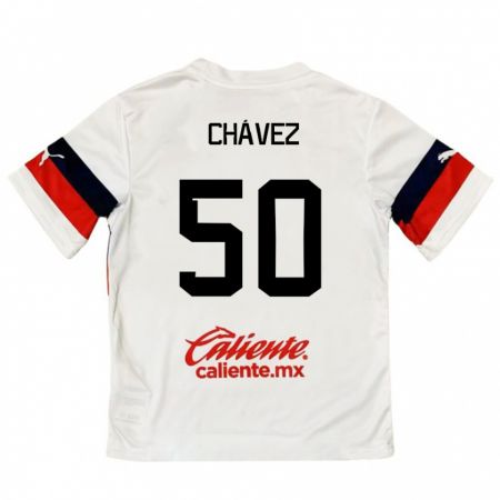 Kandiny Enfant Maillot Mateo Chávez #50 Blanc Rouge Tenues Extérieur 2024/25 T-Shirt