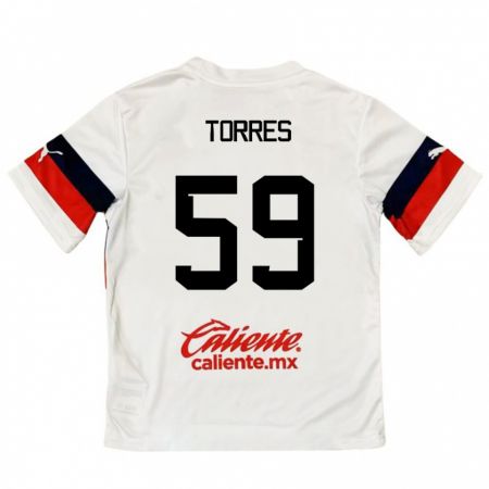 Kandiny Enfant Maillot Christian Torres #59 Blanc Rouge Tenues Extérieur 2024/25 T-Shirt