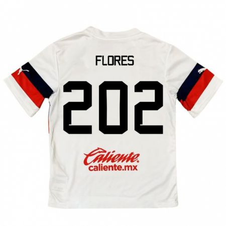 Kandiny Enfant Maillot Daniel Flores #202 Blanc Rouge Tenues Extérieur 2024/25 T-Shirt