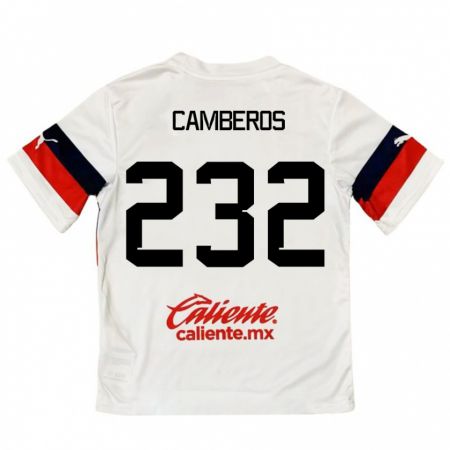 Kandiny Enfant Maillot Hugo Camberos #232 Blanc Rouge Tenues Extérieur 2024/25 T-Shirt