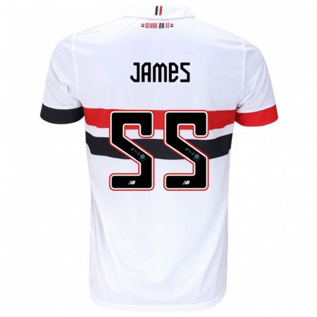 Kandiny Homme Maillot James Rodríguez #55 Blanc Rouge Noir Tenues Domicile 2024/25 T-Shirt