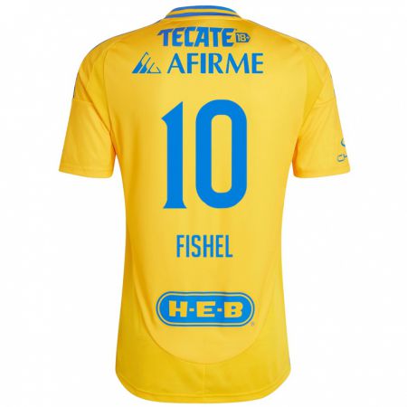 Kandiny Homme Maillot Mia Fishel #10 Or Jaune Tenues Domicile 2024/25 T-Shirt