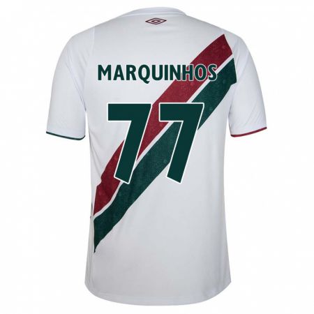 Kandiny Homme Maillot Marquinhos #77 Blanc Vert Bordeaux Tenues Extérieur 2024/25 T-Shirt