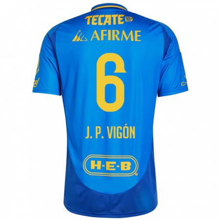 Kandiny Homme Maillot Juan Pablo Vigón #6 Bleu Jaune Tenues Extérieur 2024/25 T-Shirt