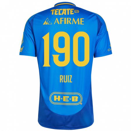 Kandiny Homme Maillot Óscar Ruiz #190 Bleu Jaune Tenues Extérieur 2024/25 T-Shirt