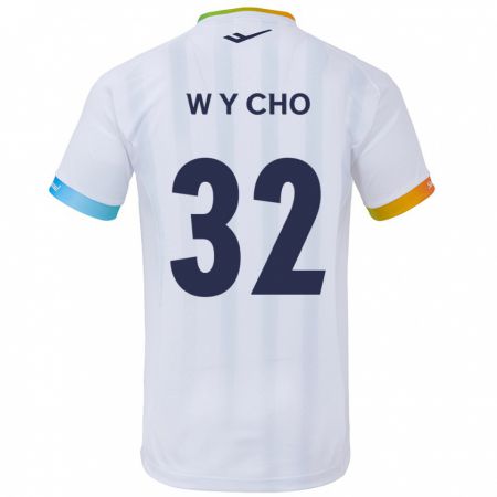 Kandiny Homme Maillot Young-Wook Cho #32 Blanc Bleu Tenues Extérieur 2024/25 T-Shirt