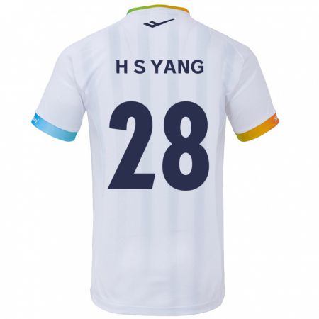 Kandiny Homme Maillot Seung-Hyeon Yang #28 Blanc Bleu Tenues Extérieur 2024/25 T-Shirt