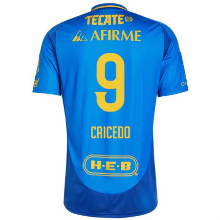 Kandiny Femme Maillot Jordy Caicedo #9 Bleu Jaune Tenues Extérieur 2024/25 T-Shirt