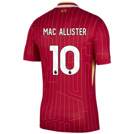 Kandiny Enfant Maillot Alexis Mac Allister #10 Rouge Jaune Blanc Tenues Domicile 2024/25 T-Shirt