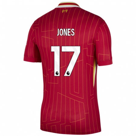 Kandiny Enfant Maillot Curtis Jones #17 Rouge Jaune Blanc Tenues Domicile 2024/25 T-Shirt