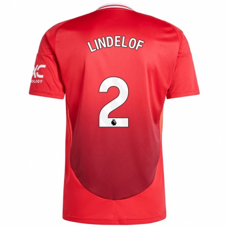 Kandiny Enfant Maillot Victor Lindelöf #2 Rouge Vif Tenues Domicile 2024/25 T-Shirt