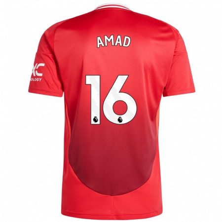 Kandiny Enfant Maillot Amad Diallo #16 Rouge Vif Tenues Domicile 2024/25 T-Shirt