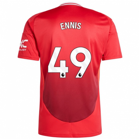 Kandiny Enfant Maillot Ethan Ennis #49 Rouge Vif Tenues Domicile 2024/25 T-Shirt