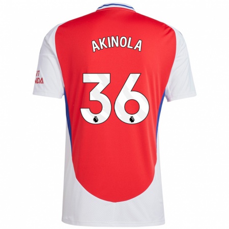 Kandiny Enfant Maillot Tim Akinola #36 Rouge Blanc Tenues Domicile 2024/25 T-Shirt