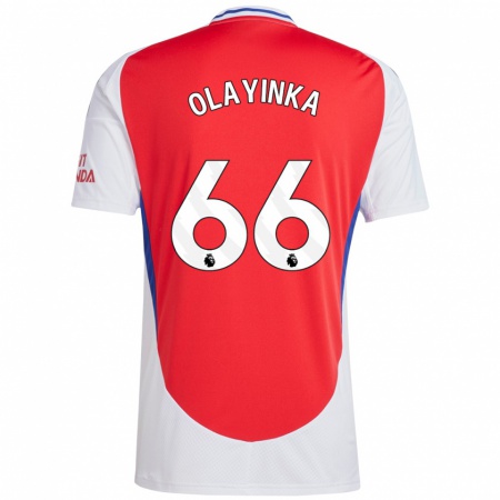 Kandiny Enfant Maillot James Olayinka #66 Rouge Blanc Tenues Domicile 2024/25 T-Shirt