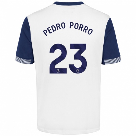 Kandiny Enfant Maillot Pedro Porro #23 Blanc Bleu Tenues Domicile 2024/25 T-Shirt