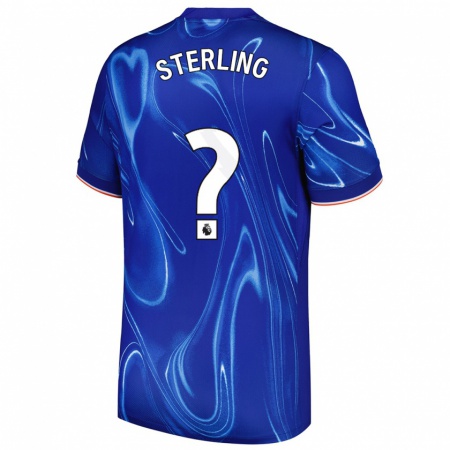 Kandiny Enfant Maillot Raheem Sterling #0 Bleu Blanc Tenues Domicile 2024/25 T-Shirt