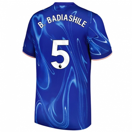 Kandiny Enfant Maillot Benoît Badiashile #5 Bleu Blanc Tenues Domicile 2024/25 T-Shirt