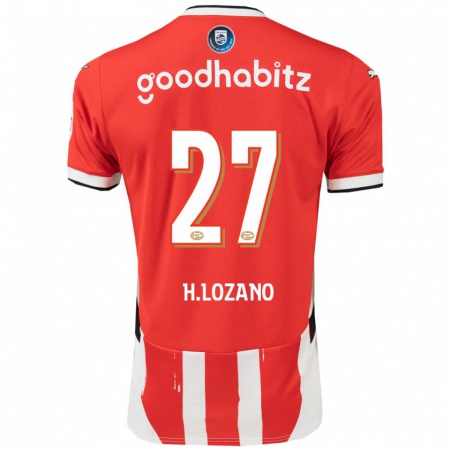 Kandiny Enfant Maillot Hirving Lozano #27 Rouge Blanc Tenues Domicile 2024/25 T-Shirt