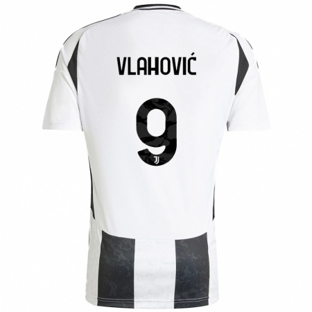 Kandiny Enfant Maillot Dušan Vlahović #9 Blanc Noir Tenues Domicile 2024/25 T-Shirt