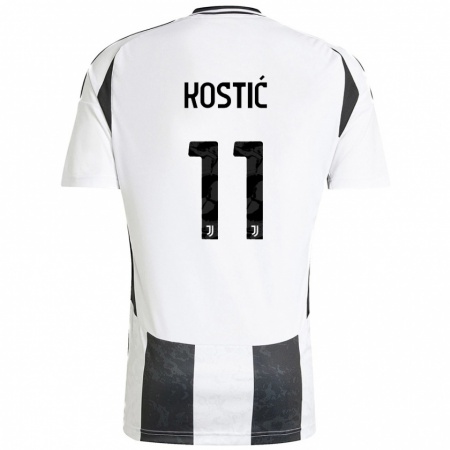 Kandiny Enfant Maillot Filip Kostić #11 Blanc Noir Tenues Domicile 2024/25 T-Shirt