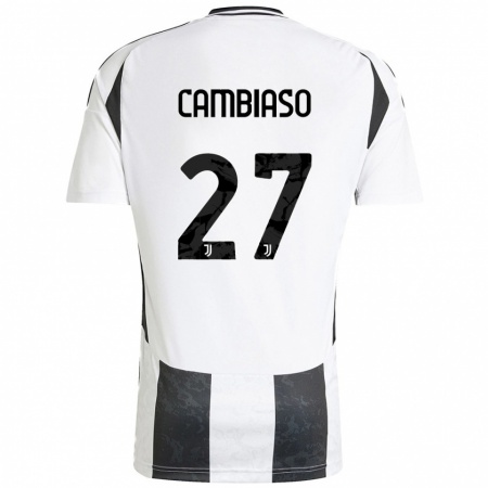 Kandiny Enfant Maillot Andrea Cambiaso #27 Blanc Noir Tenues Domicile 2024/25 T-Shirt