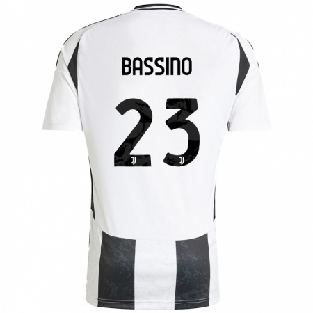 Kandiny Enfant Maillot Alessandro Bassino #23 Blanc Noir Tenues Domicile 2024/25 T-Shirt