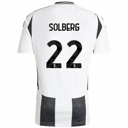 Kandiny Enfant Maillot Elias Solberg #22 Blanc Noir Tenues Domicile 2024/25 T-Shirt