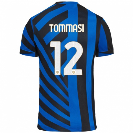 Kandiny Enfant Maillot Francesco Tommasi #12 Bleu Noir Tenues Domicile 2024/25 T-Shirt